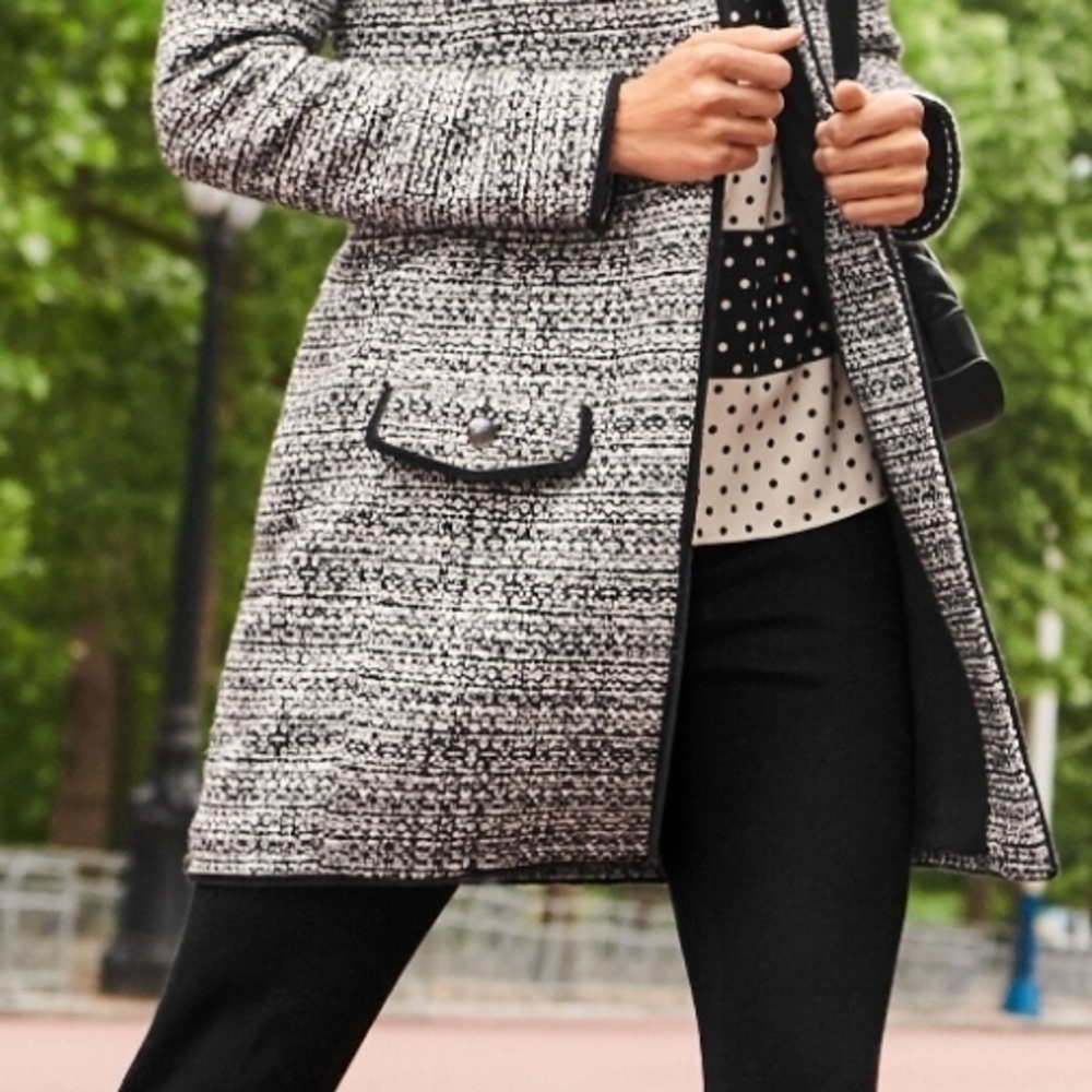 Talbots Textured Tweed Open Front Cardigan Jacket‎ Black White Women's 1X Petite - Picture 3 of 12
